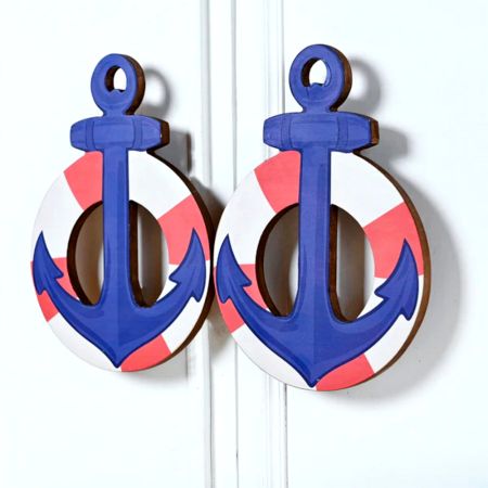 Handcrafted Acacia Wood Nautical Anchor Handles Set